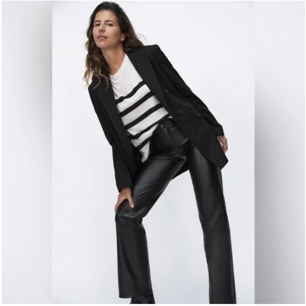 NWT Zara 90’s Wide Leg Faux Leather Trouser - Picture 4 of 7